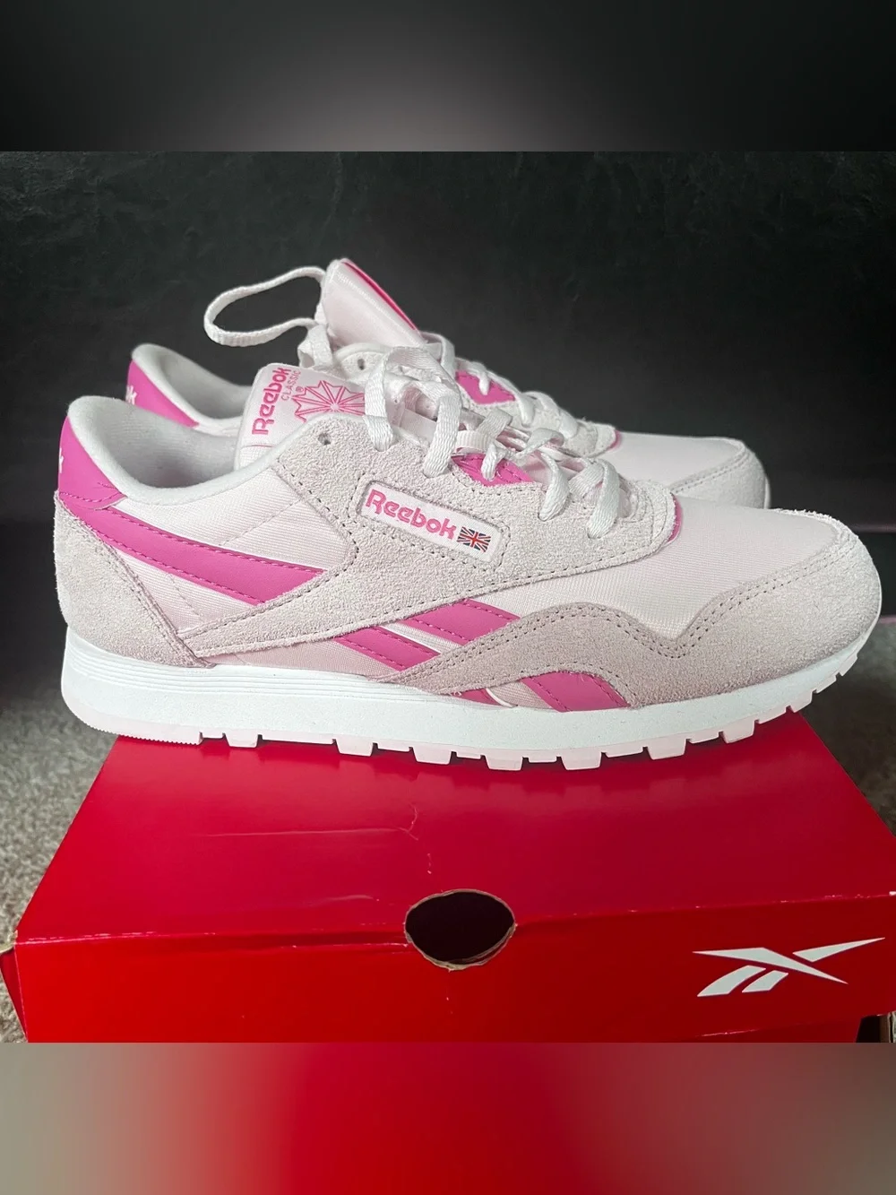 Reebok Kids CL Nylon Sneakers - White & Pink